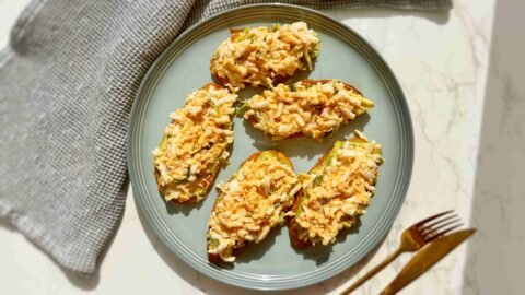 Grated Egg Sweet Potato Toast served on a plate