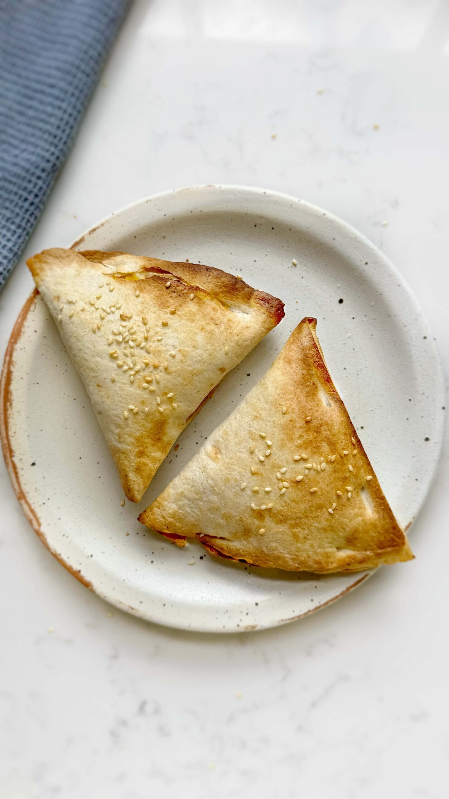 Tuna Melt Hot Pockets served on a plate view from above