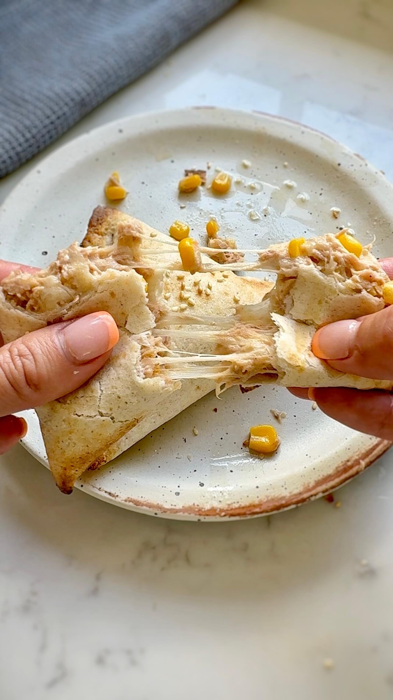 Tuna Melt Hot Pockets, melty filling close up