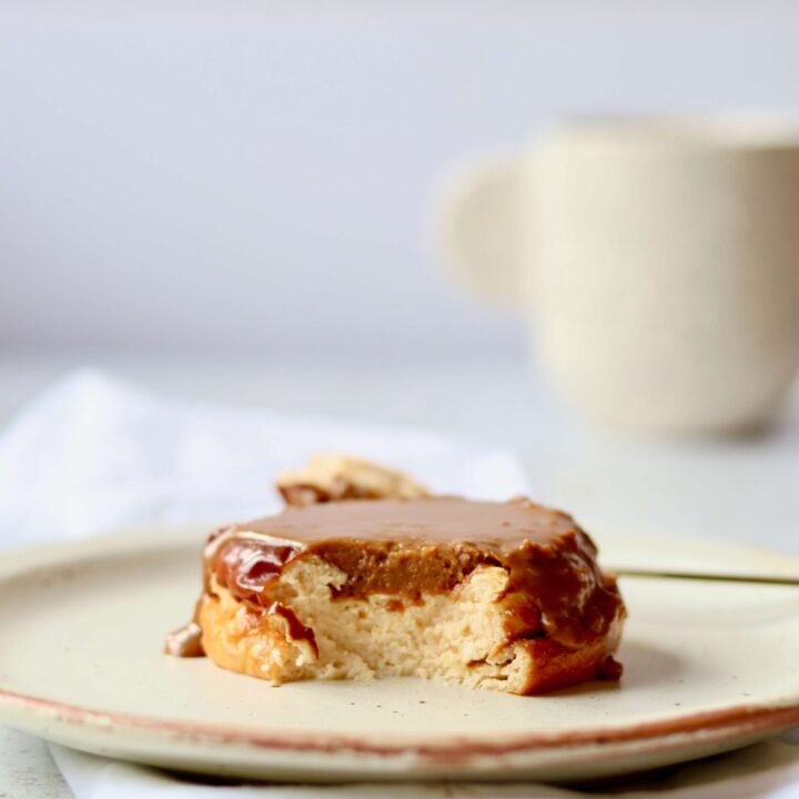Single Serve Breakfast Cheesecake, bite taken showing texture