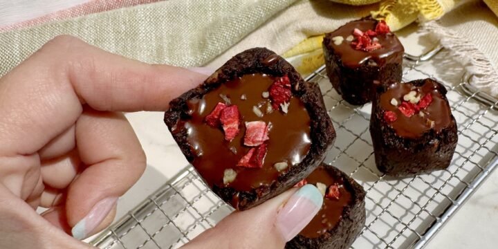 Raw Date Brownie Cups with Berry Jam