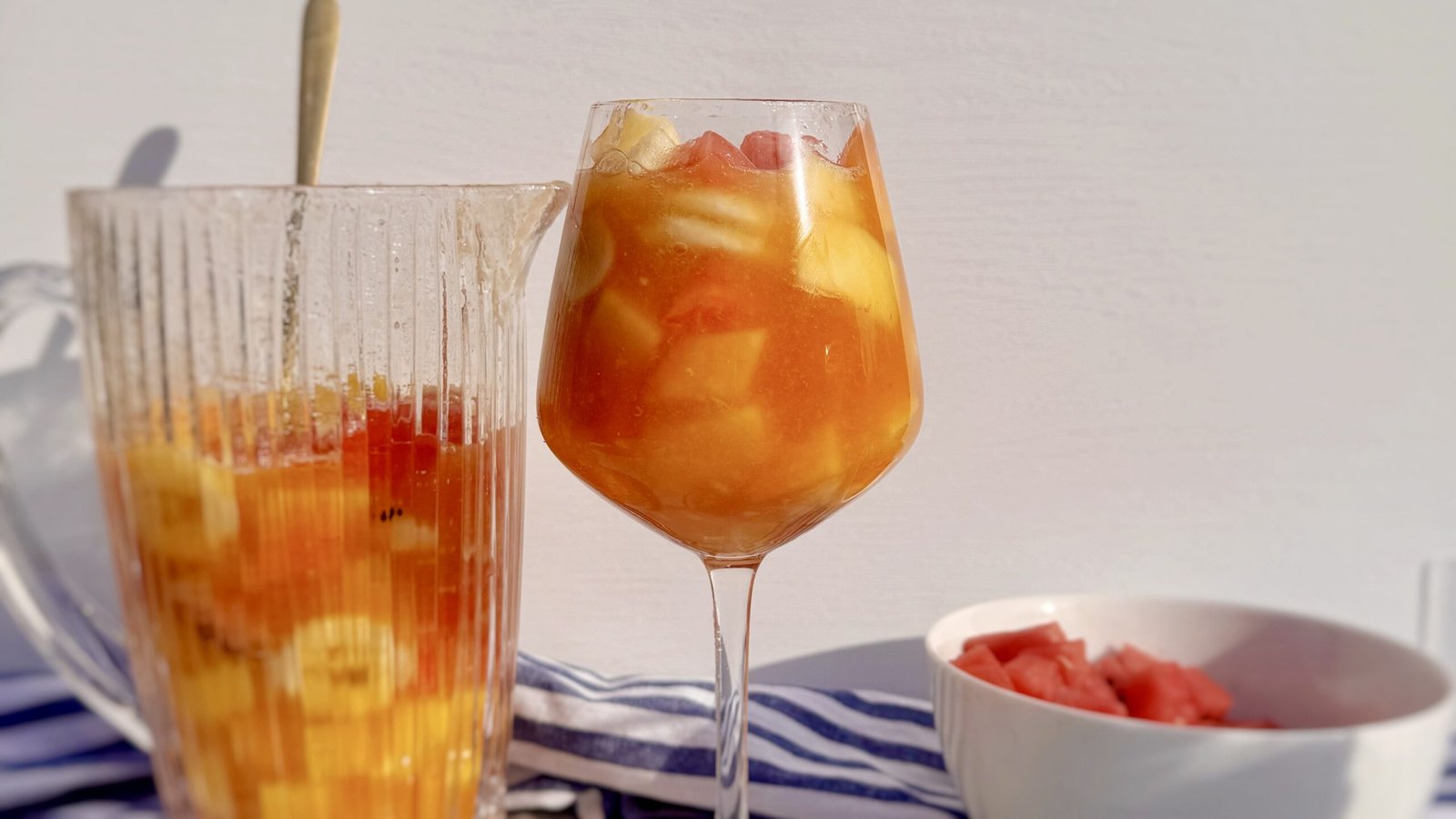 A glass of Salpicon Colombiano, fruit cocktail