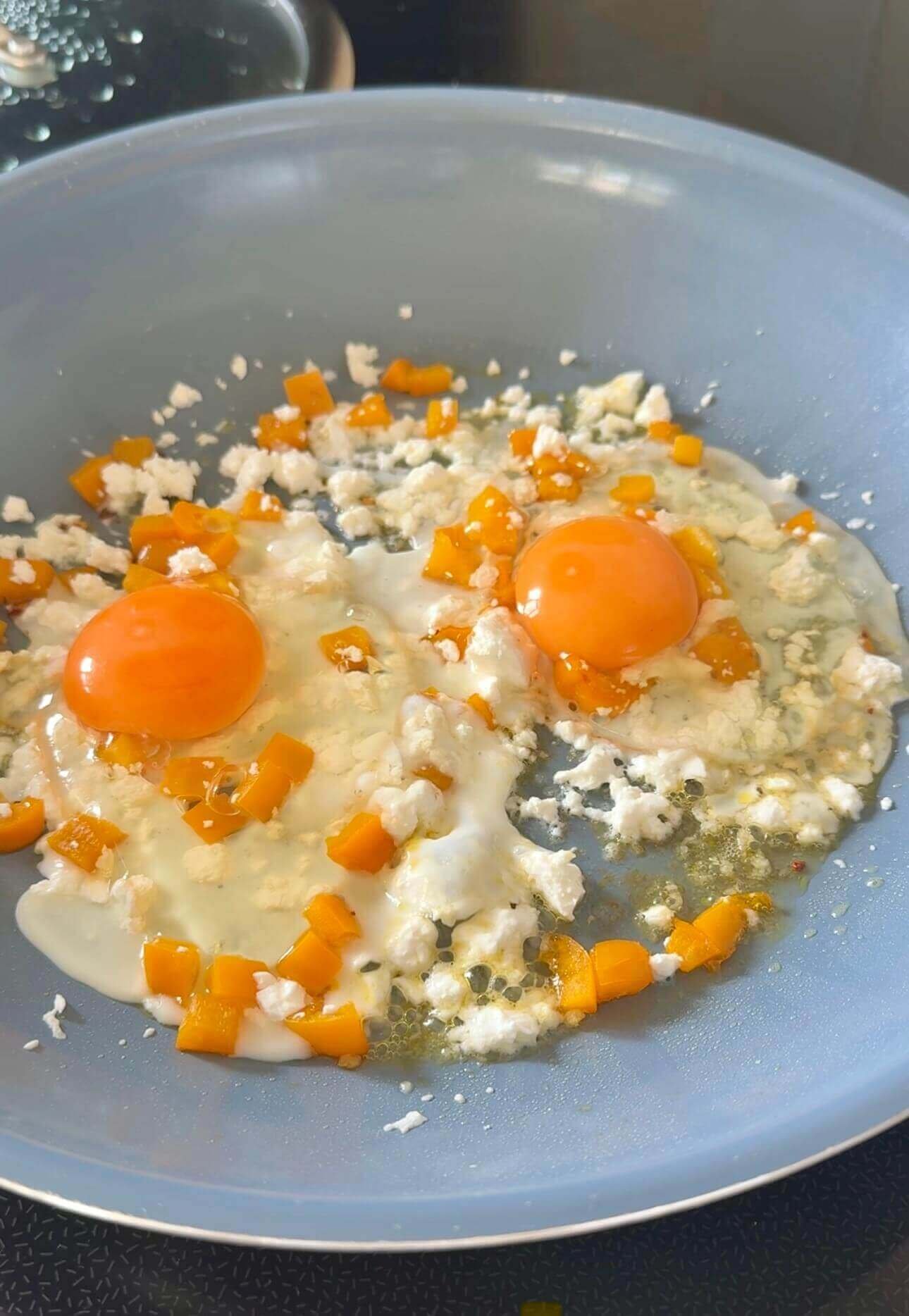 Hot honey feta eggs cooking process