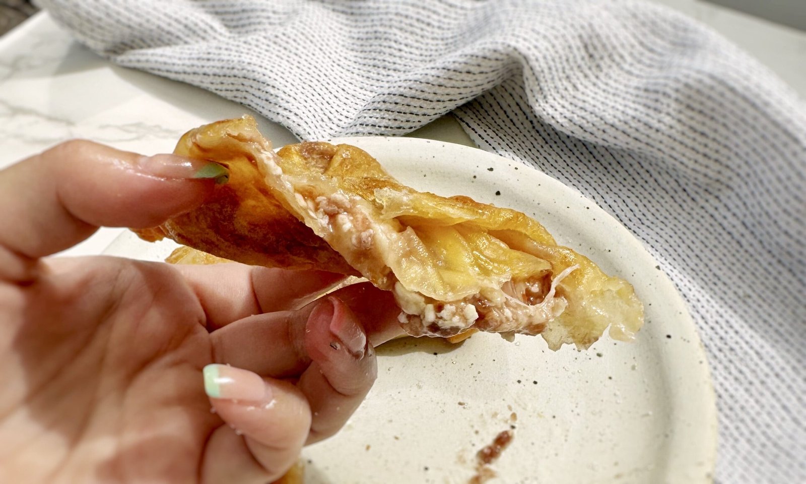Cottage Cheese and Jam Rice Paper Pockets golden and crispy from air fryer