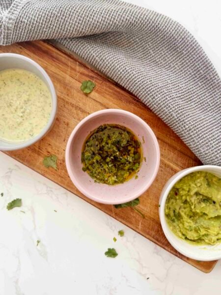3 South American steak sauces served in bowls.