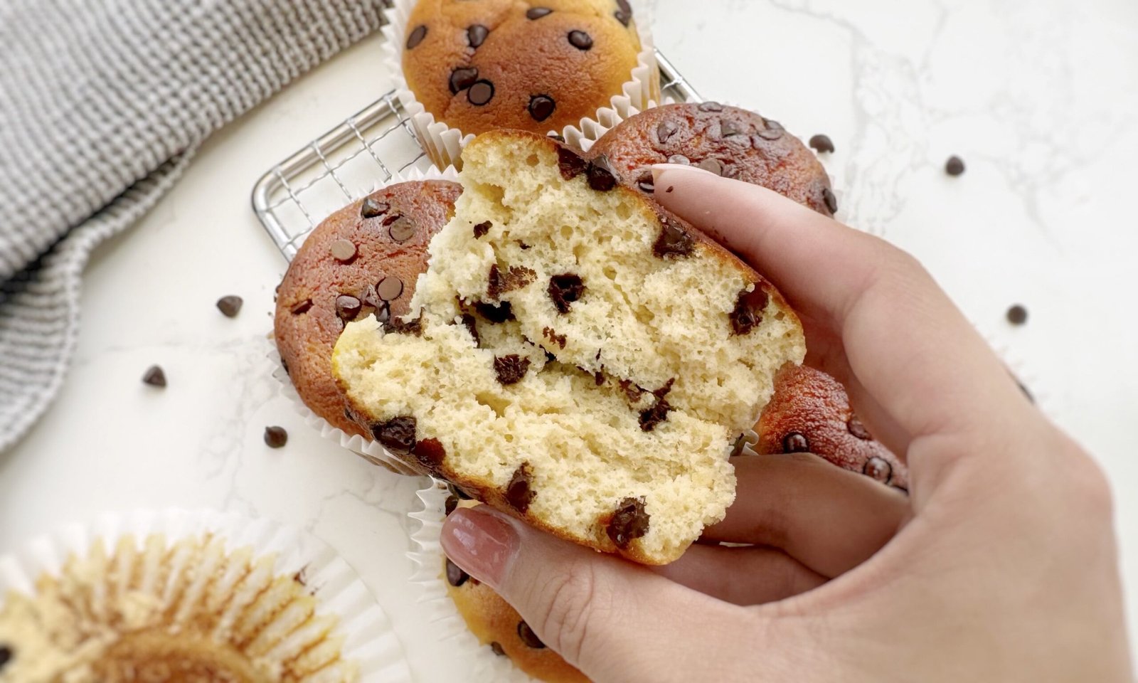 Moist almond flour muffins with sugar-free chocolate chips
