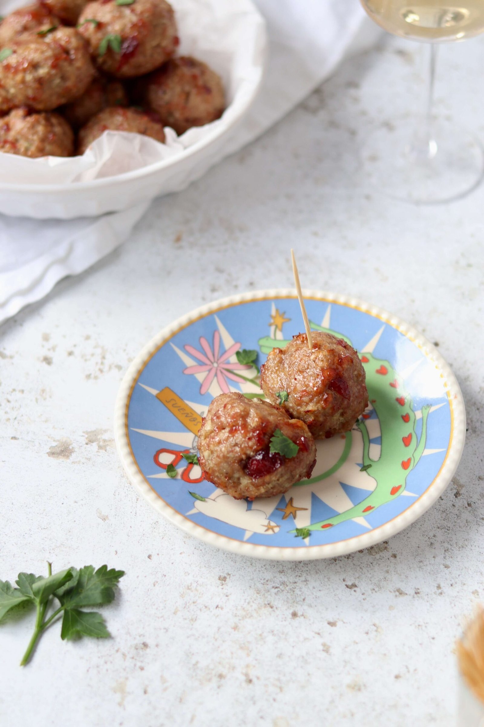 Mini Turkey Meatballs with Cranberry Glaze, served on a plate
