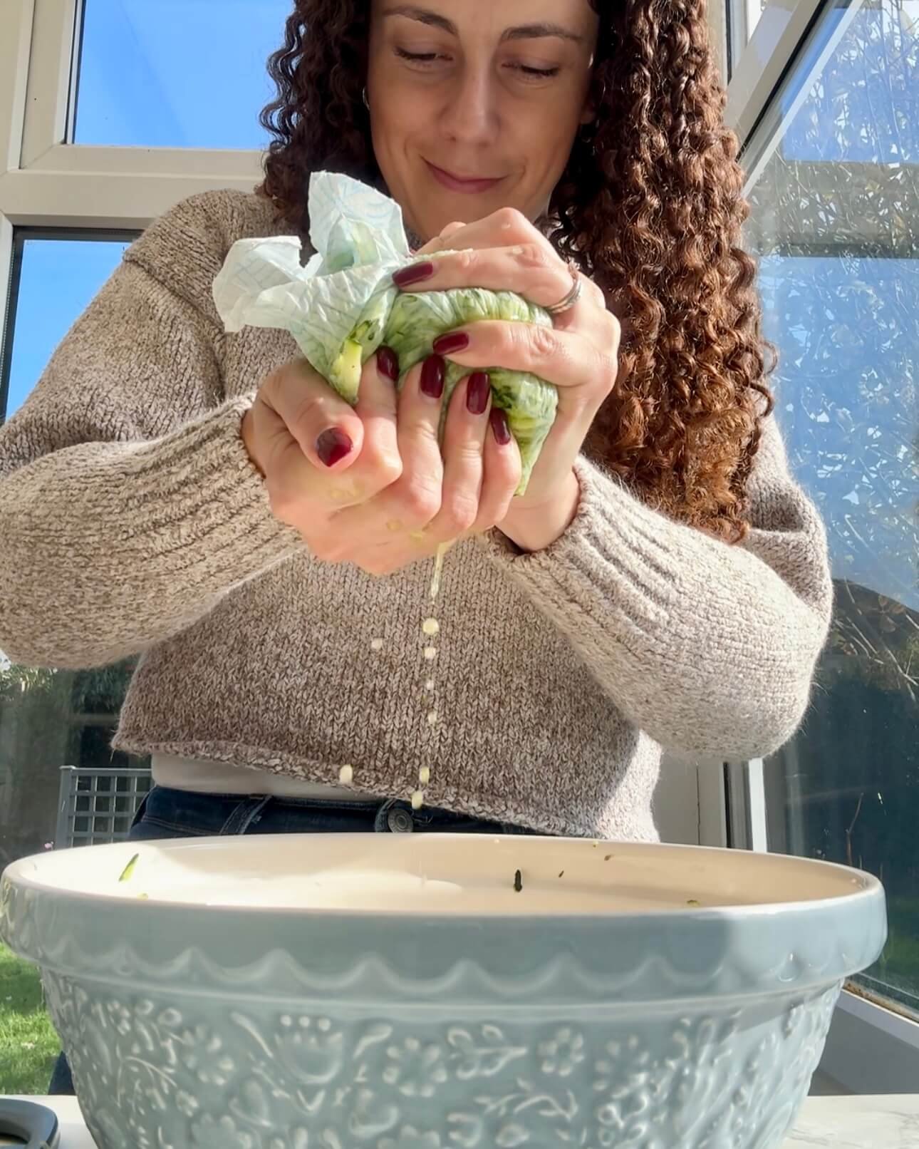 Cheesy Zucchini Fritters with Herbed Greek Yogurt Dip step 1