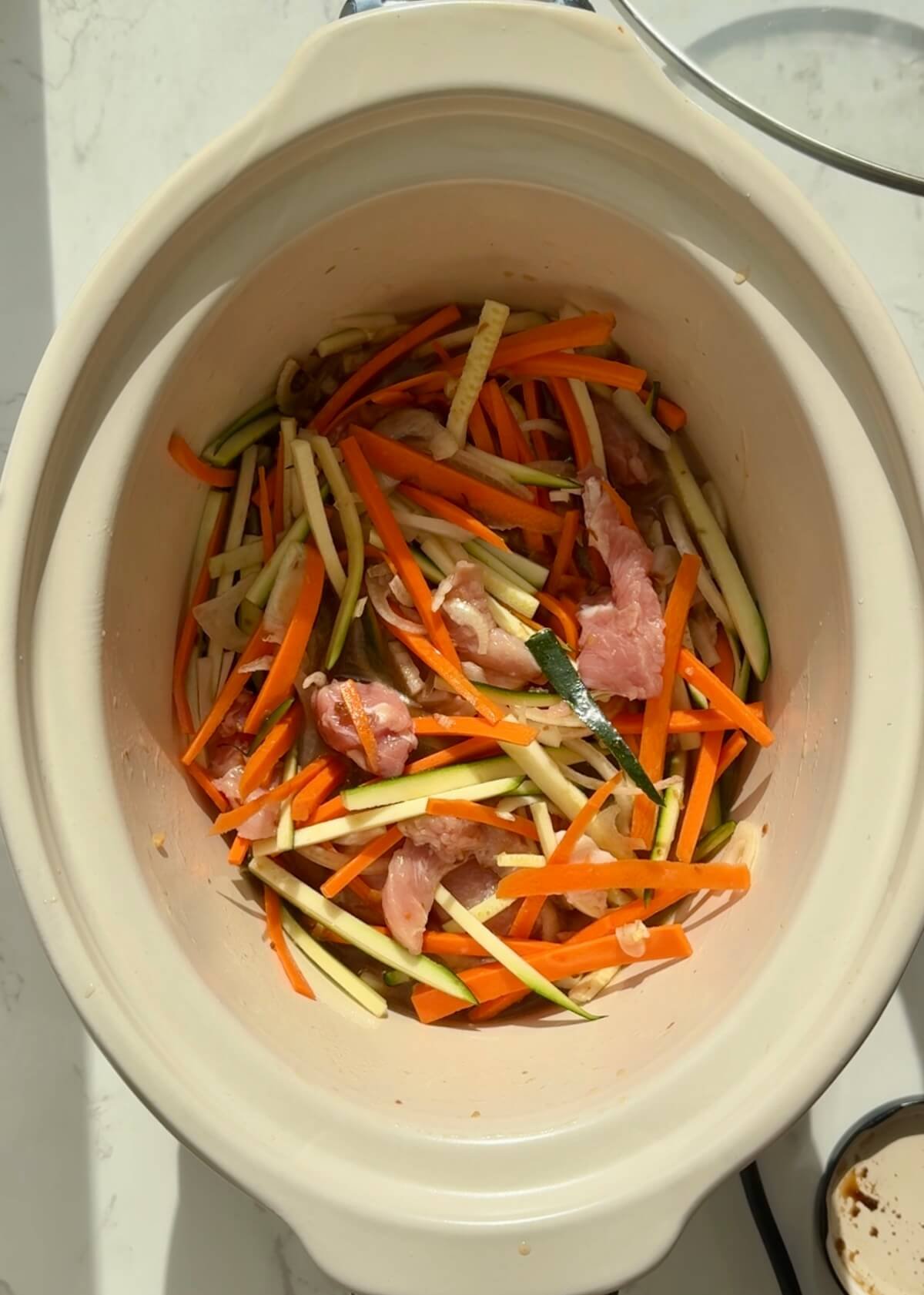 Slow Cooker Creamy Miso Pork Noodles cooking process