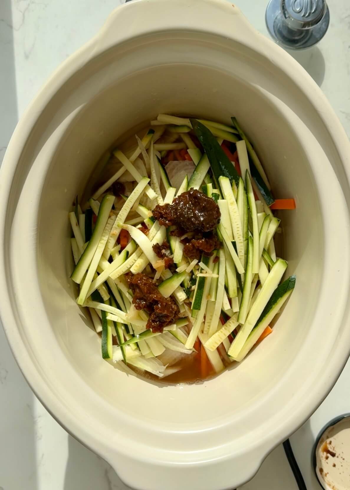 Slow Cooker Creamy Miso Pork Noodles cooking process