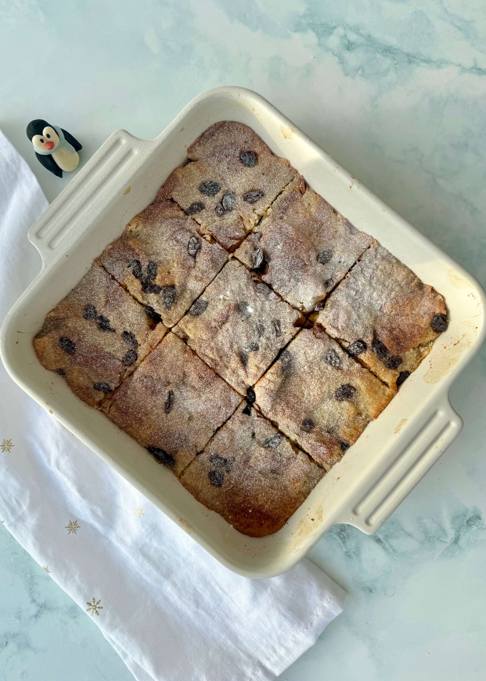 Christmas Spiced Bread Pudding on the baking dish