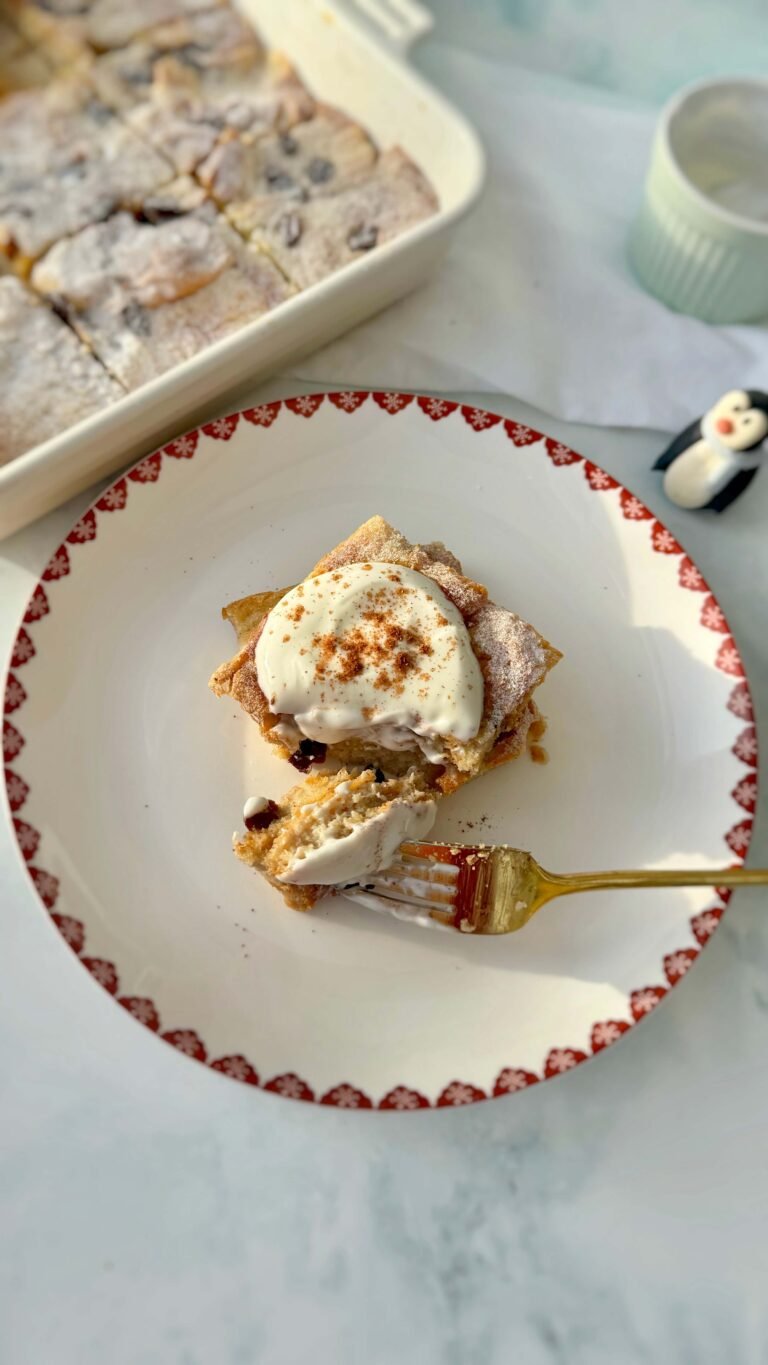 Christmas Spiced Bread Pudding served on a plate