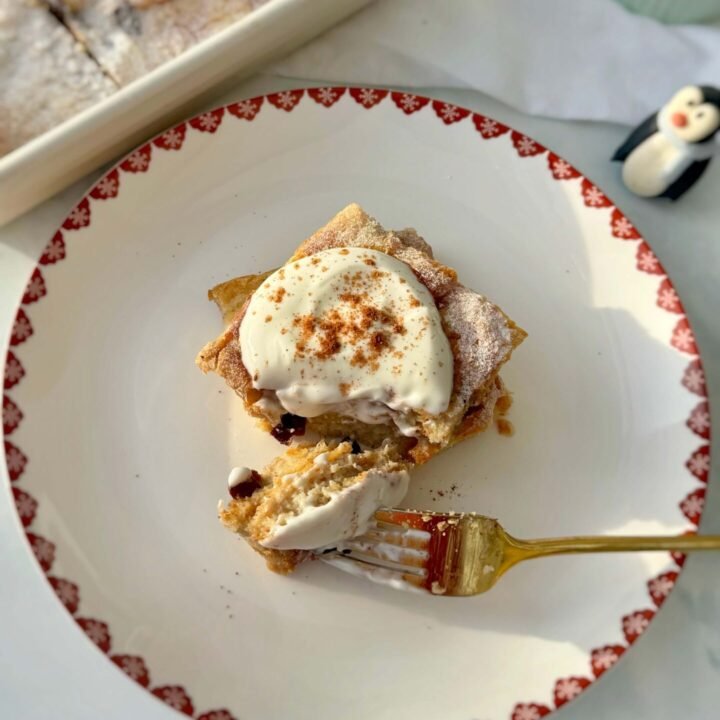 Christmas Spiced Bread Pudding served on a plate