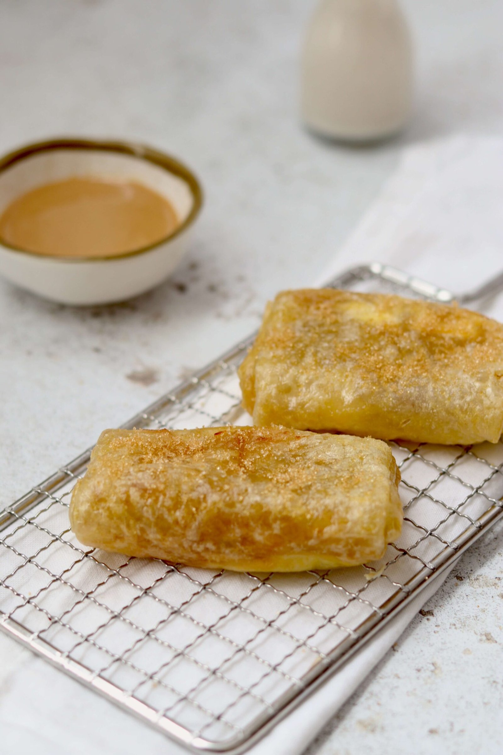Crispy Apple Spring Rolls, shot from birds eye view