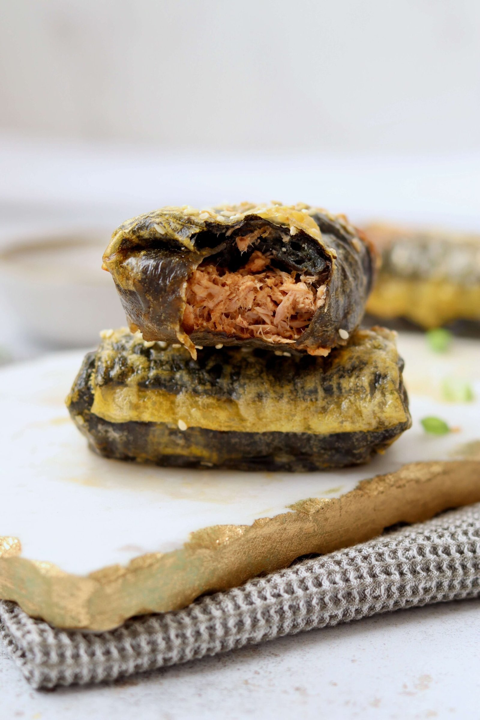 Crispy Spicy Tuna Rice Paper Rolls showing filling