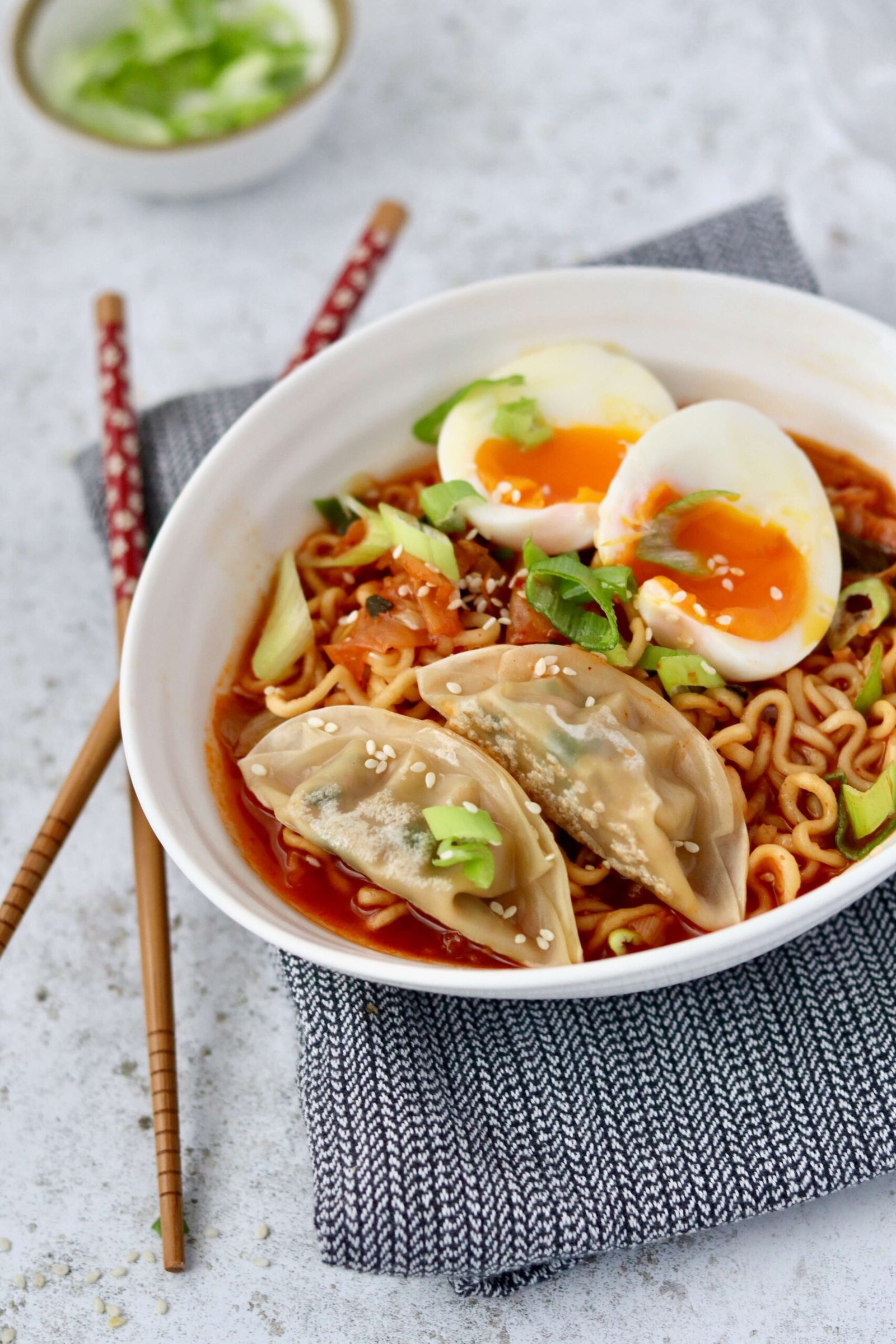 Easy and Delicious Spicy Kimchi Ramen served in bowl close up