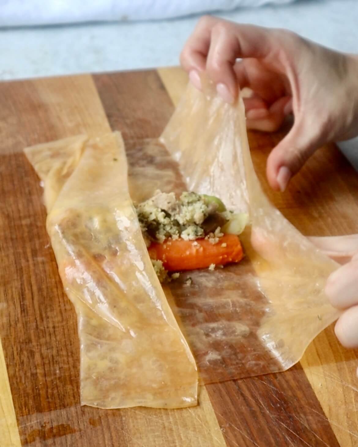 Crispy Roast Dinner Spring Rolls step 4