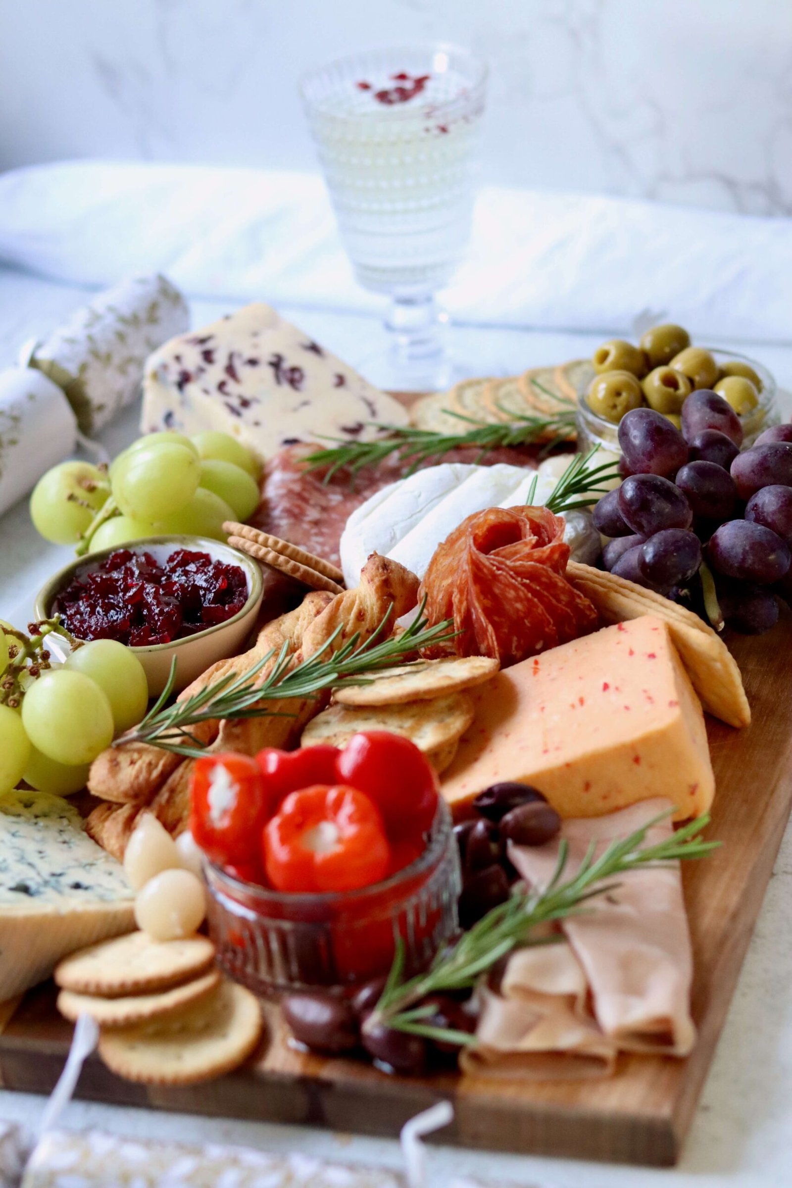 Christmas cheese and charcuterie board close up