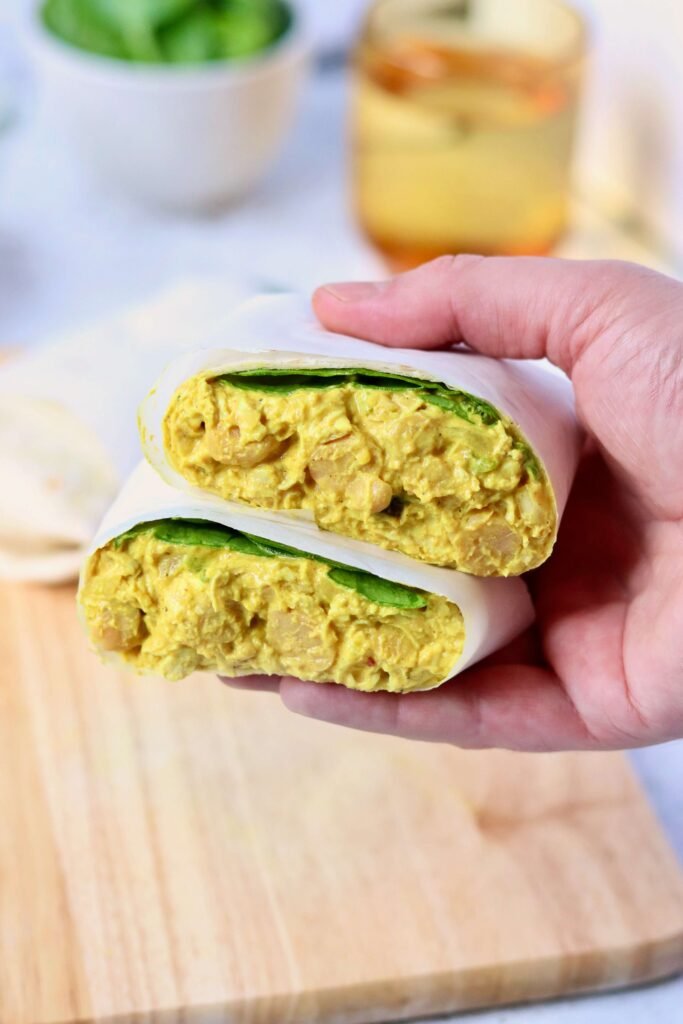 Easy Coronation Chicken Chickpea Wraps