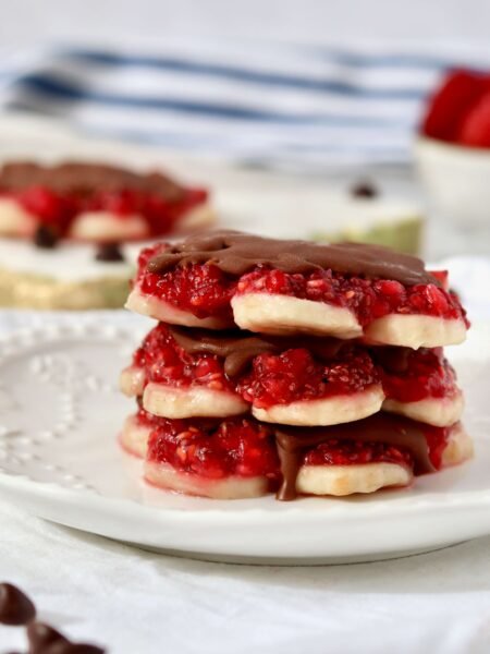Frozen Raspberry and Banana Bites with Dark Chocolate