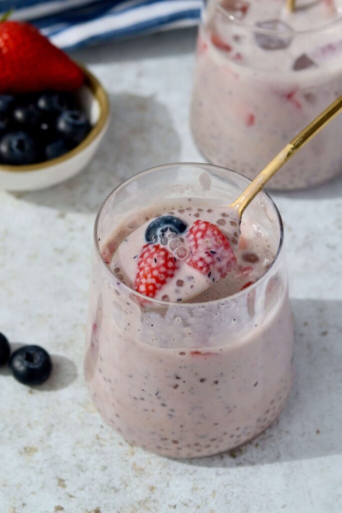 Blueberry Sago (Healthy, High-Protein Dessert with Tapioca Pearls)