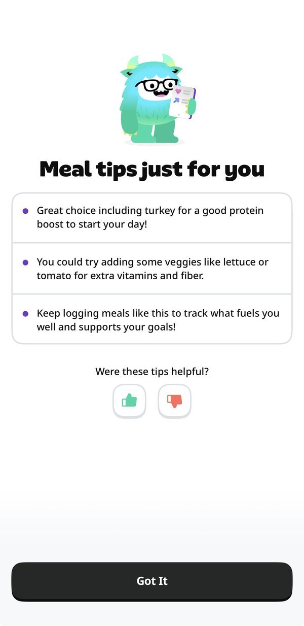 Yazio Pro meal tips just for you screen