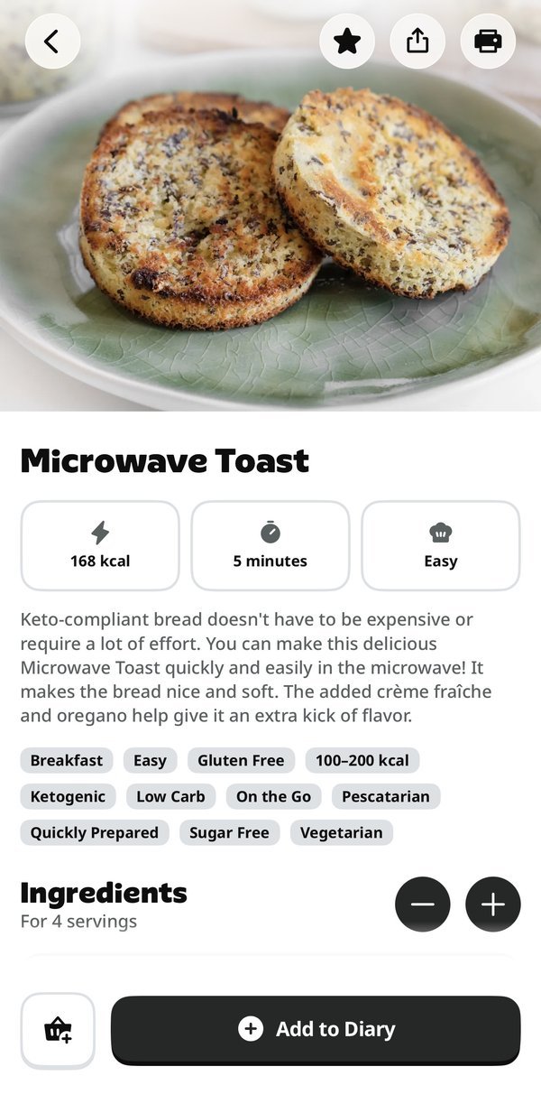 The Microwave Toast recipe in the Yazio Pro app